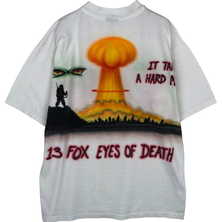 BASIC TEES Large Print Military Print T-Shirt, Made in USA, Men's Size L (Equivalent), Single Stitch cotton white type Vintage Second Hand