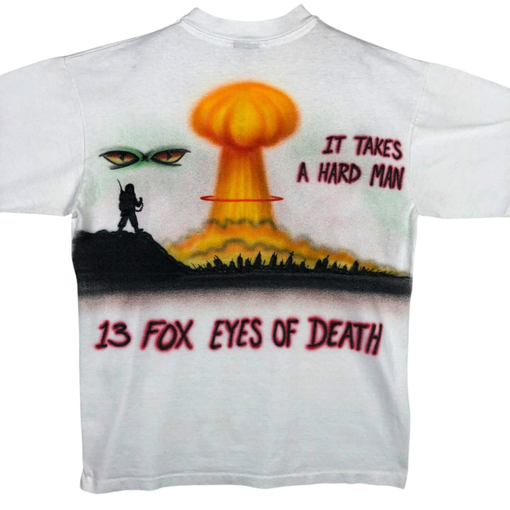 BASIC TEES Large Print Military Print T-Shirt, Made in USA, Men's Size L (Equivalent), Single Stitch cotton white type Vintage Second Hand