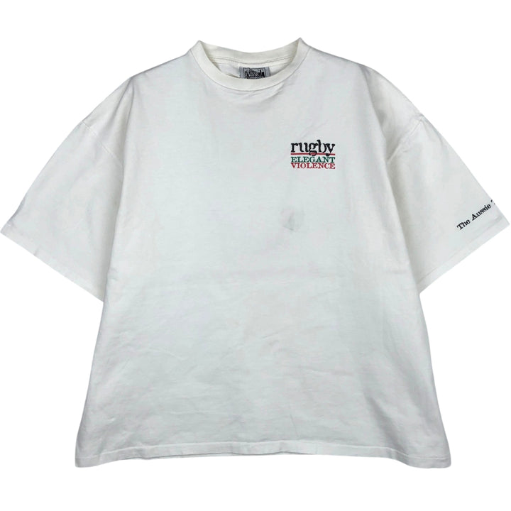 90'S The Aussie T Company Message Print T-Shirt, Made in USA, Men's XL equivalent, Vintage cotton white type Vintage Second Hand