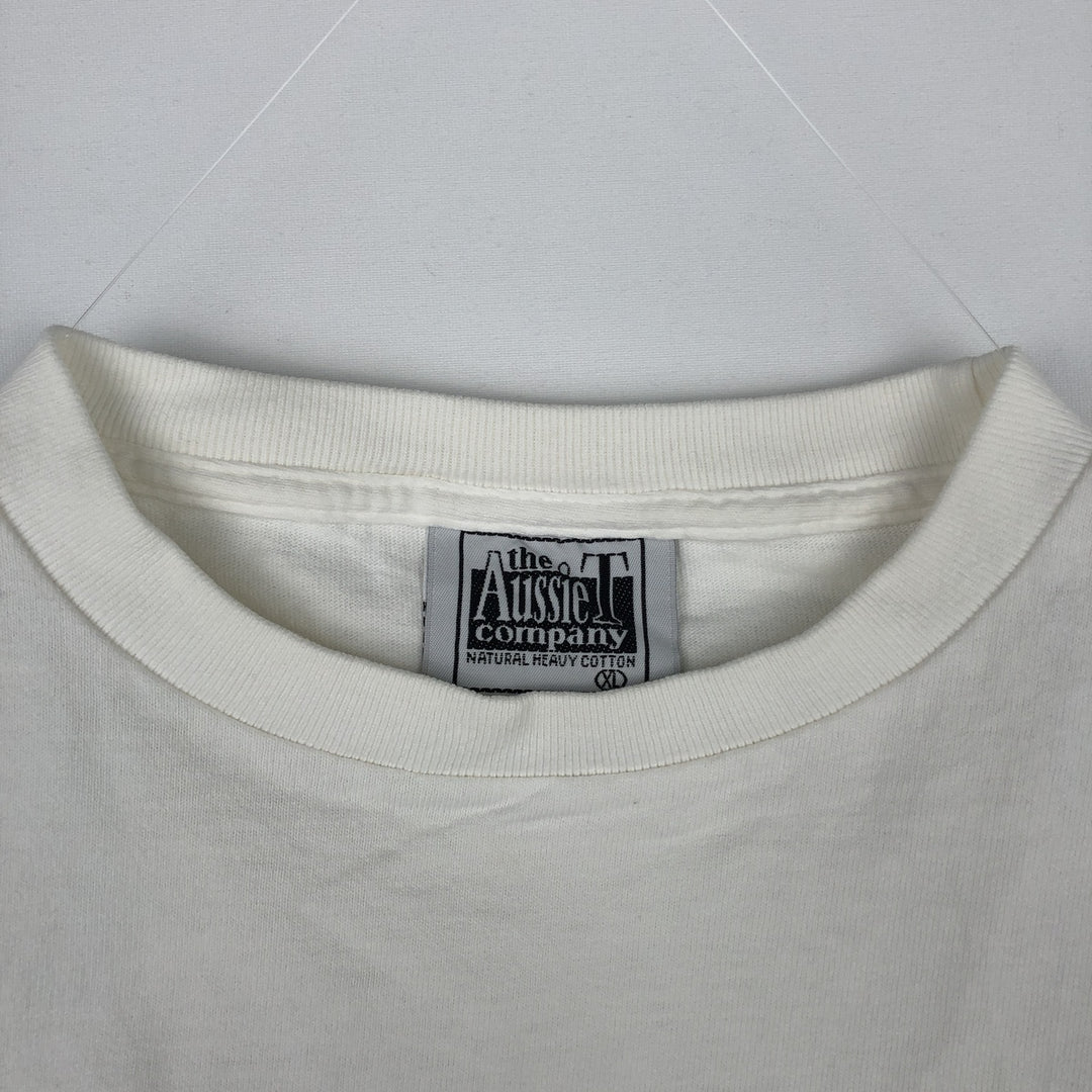 90'S The Aussie T Company Message Print T-Shirt, Made in USA, Men's XL equivalent, Vintage cotton white type Vintage Second Hand