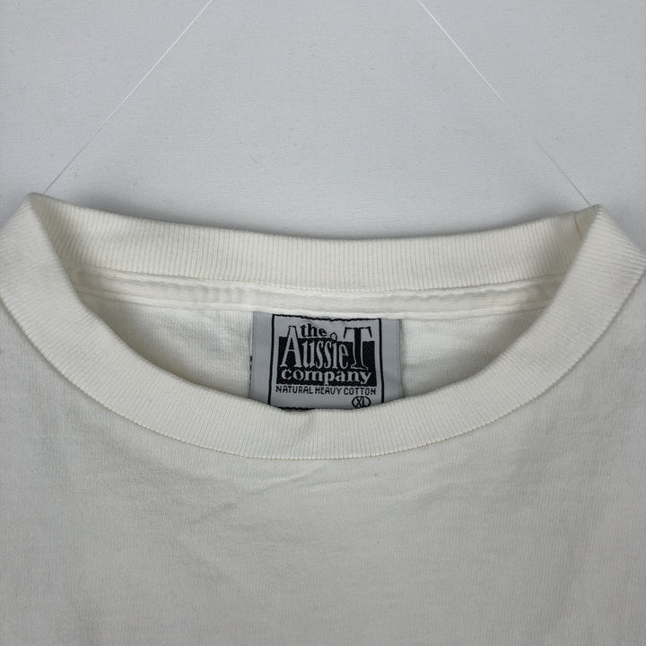 90'S The Aussie T Company Message Print T-Shirt, Made in USA, Men's XL equivalent, Vintage cotton white type Vintage Second Hand