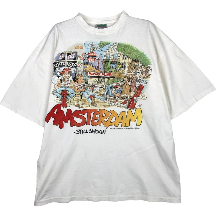 90'S TIZZIT AMSTERDAM erotic print t-shirt, men's size XL equivalent, vintage. cotton white type Vintage Second Hand