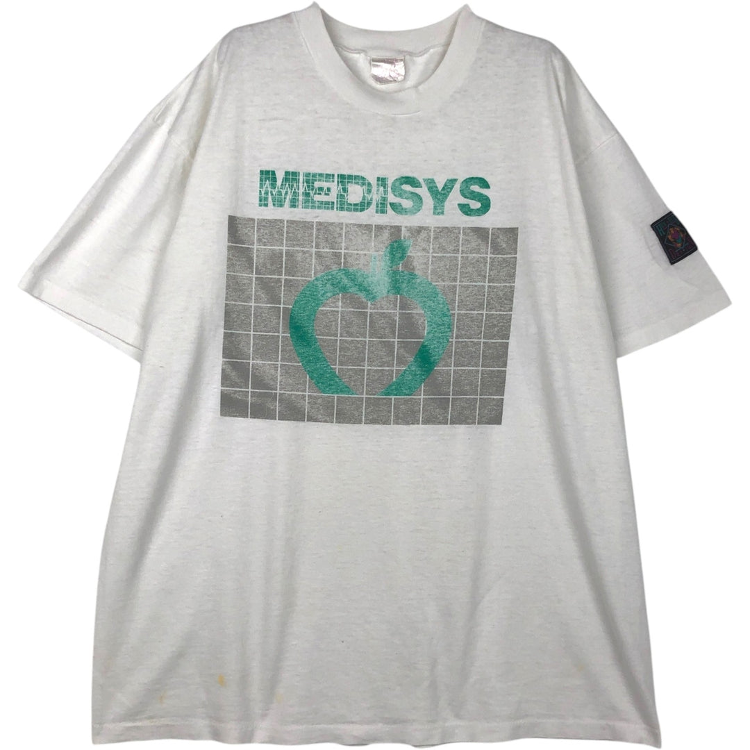 90'S HUMEUR DESIGN MEDISYS Advertising T-shirt, Men's XL equivalent, Vintage unclear white type Vintage Second Hand