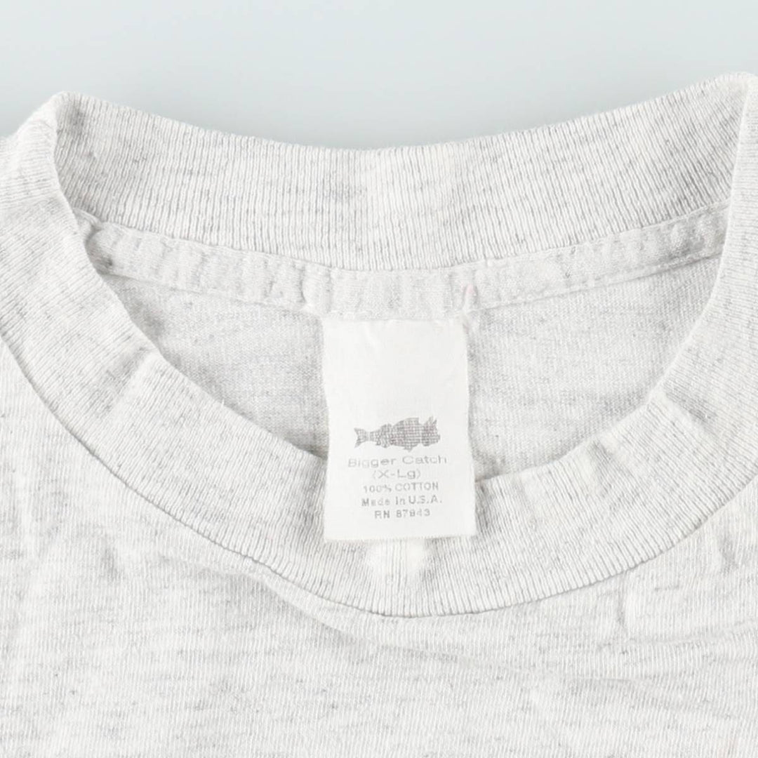 Bigger Catch Message Print T-Shirt, Made in USA, Men's Size XL (approx.) cotton gray type Vintage Second Hand