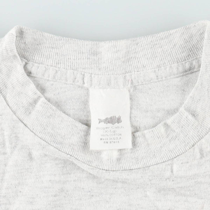 Bigger Catch Message Print T-Shirt, Made in USA, Men's Size XL (approx.) cotton gray type Vintage Second Hand