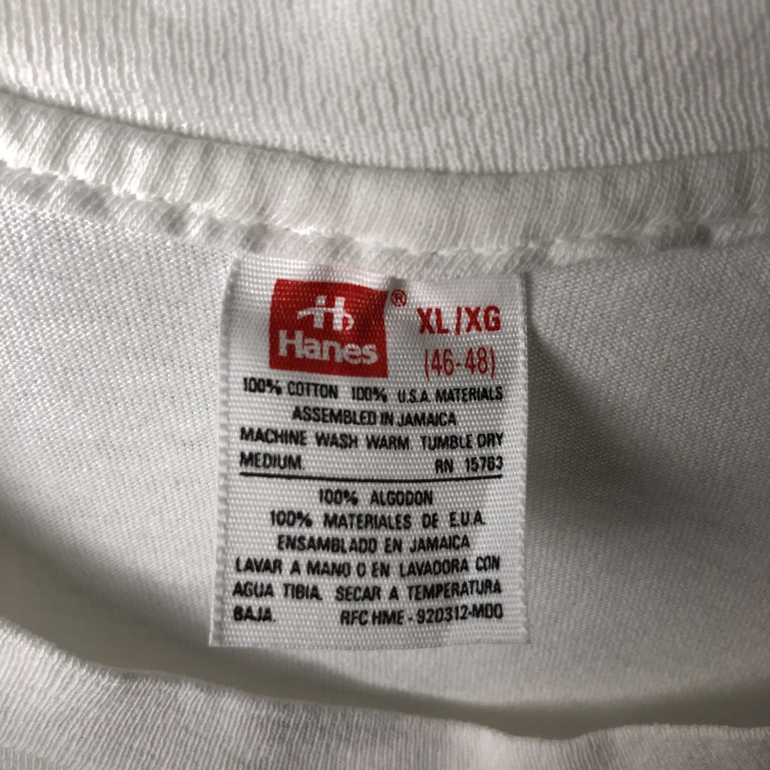 Vintage 90'S Hanes printed T-shirt, men's XL size cotton white type Vintage Second Hand