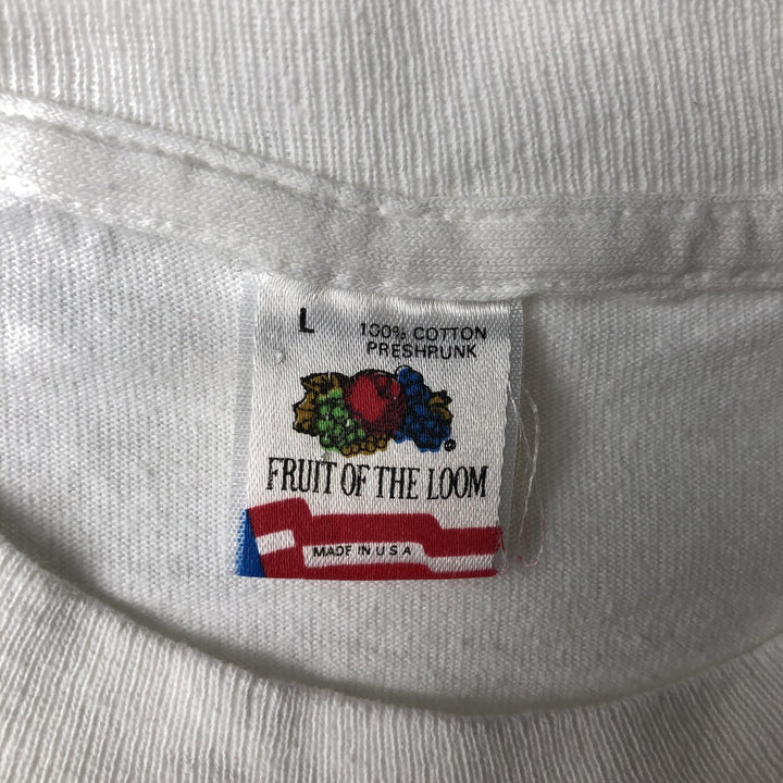 90'S Fruit of the Loom printed T-shirt, made in the USA, men's size L, vintage cotton white type Vintage Second Hand