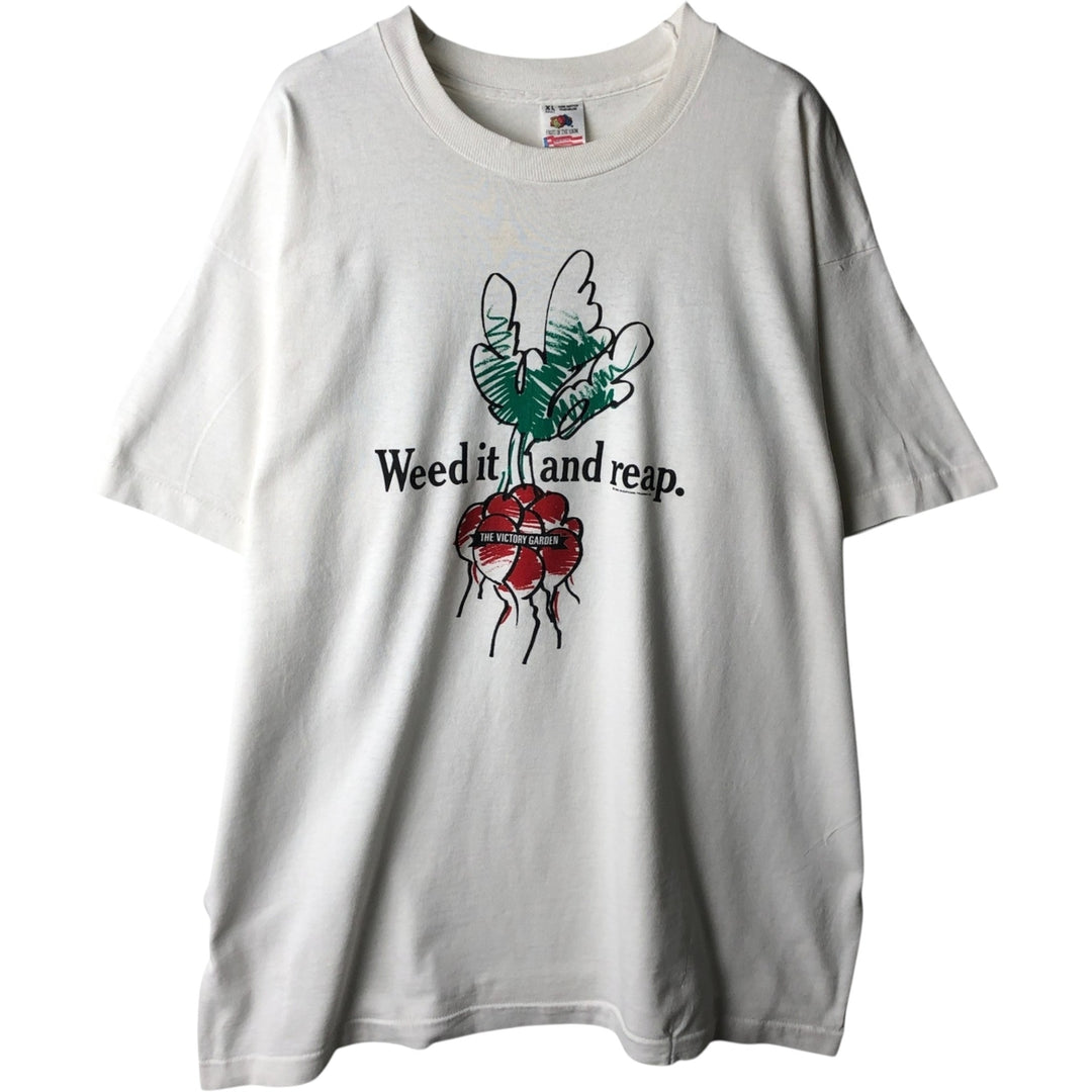 90'S Fruit of the Loom printed T-shirt, made in the USA, men's XL size, vintage cotton white type Vintage Second Hand