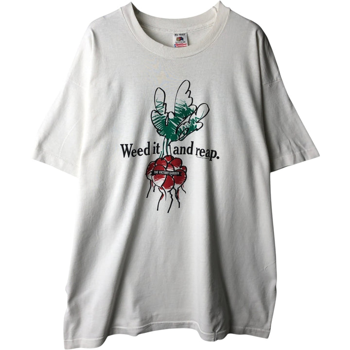 90'S Fruit of the Loom printed T-shirt, made in the USA, men's XL size, vintage cotton white type Vintage Second Hand
