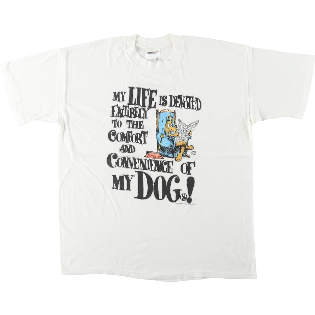 80s-90'S Tect Dog Print Message T-Shirt, Made in USA, Men's Size L (Equivalent), Vintage polyester white type Vintage Second Hand