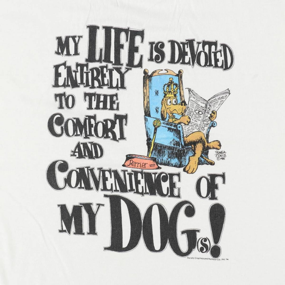 80s-90'S Tect Dog Print Message T-Shirt, Made in USA, Men's Size L (Equivalent), Vintage polyester white type Vintage Second Hand