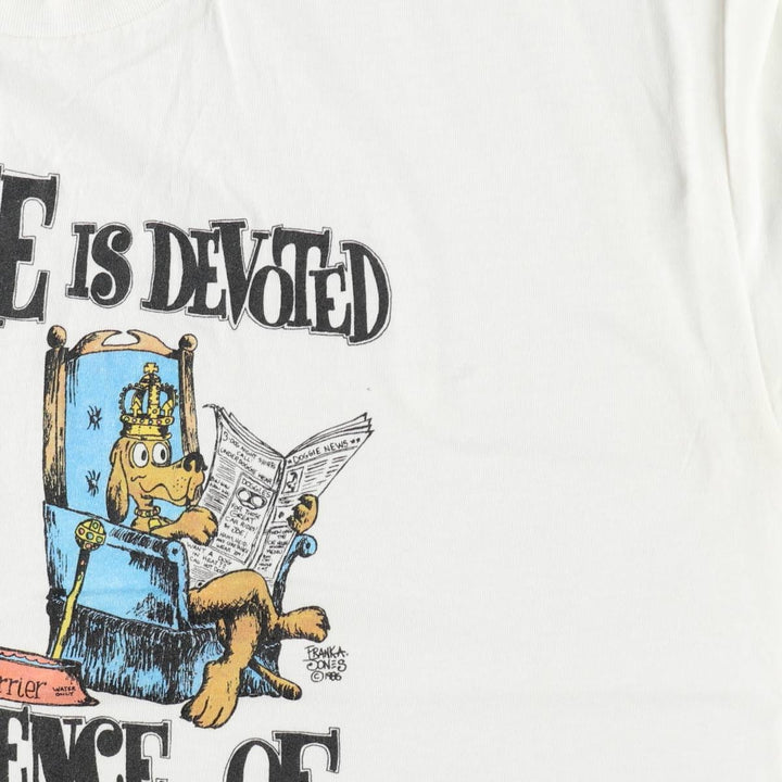 80s-90'S Tect Dog Print Message T-Shirt, Made in USA, Men's Size L (Equivalent), Vintage polyester white type Vintage Second Hand