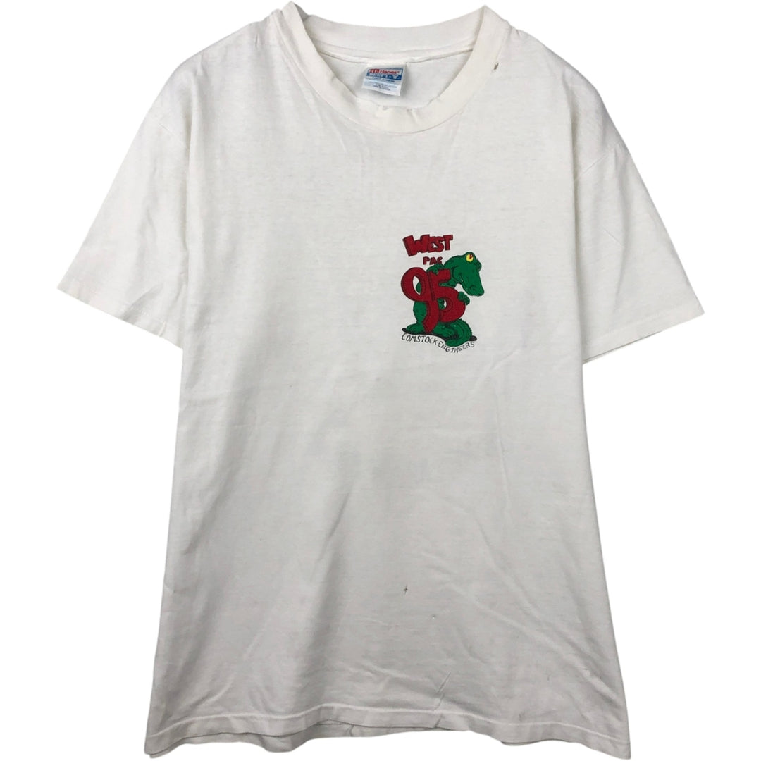 Vintage 80'S Hanes BEEFY-T Blue Tag Printed T-Shirt Made in USA Men's Size L cotton white type Vintage Second Hand