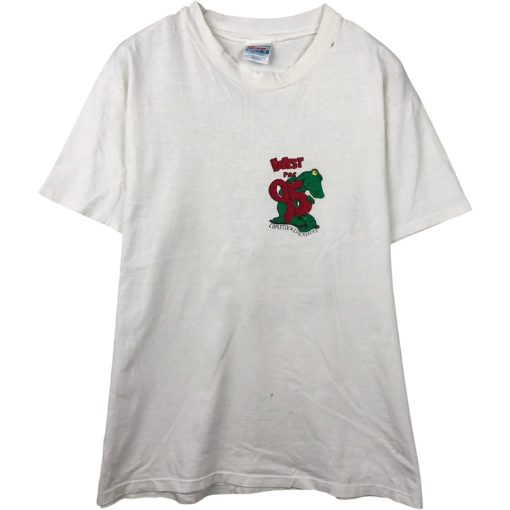 Vintage 80'S Hanes BEEFY-T Blue Tag Printed T-Shirt Made in USA Men's Size L cotton white type Vintage Second Hand