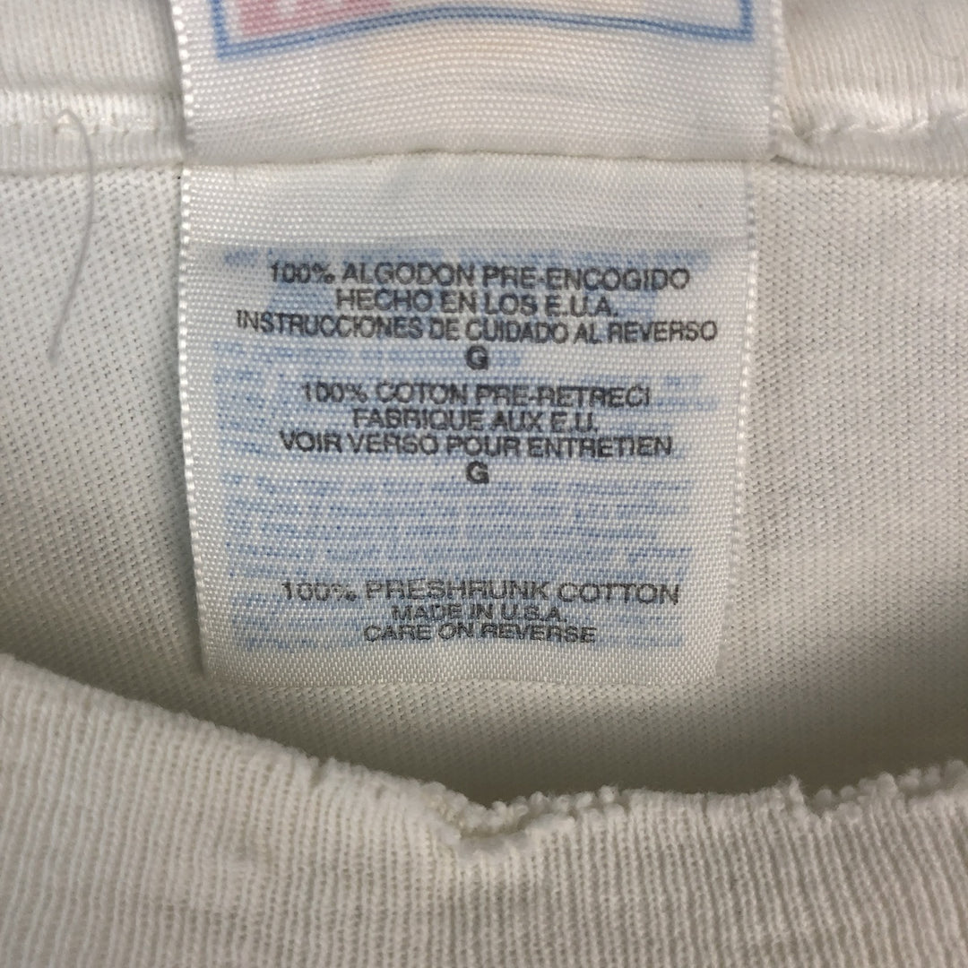 Vintage 80'S Hanes BEEFY-T Blue Tag Printed T-Shirt Made in USA Men's Size L cotton white type Vintage Second Hand