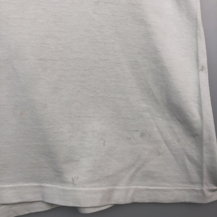 Vintage 80'S Hanes BEEFY-T Blue Tag Printed T-Shirt Made in USA Men's Size L cotton white type Vintage Second Hand