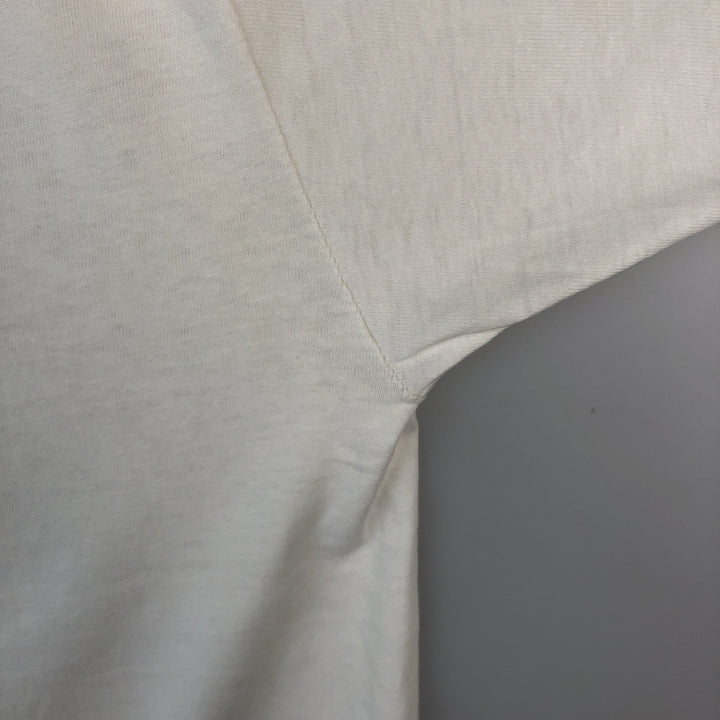 Vintage 80'S Hanes BEEFY-T Blue Tag Printed T-Shirt Made in USA Men's Size L cotton white type Vintage Second Hand