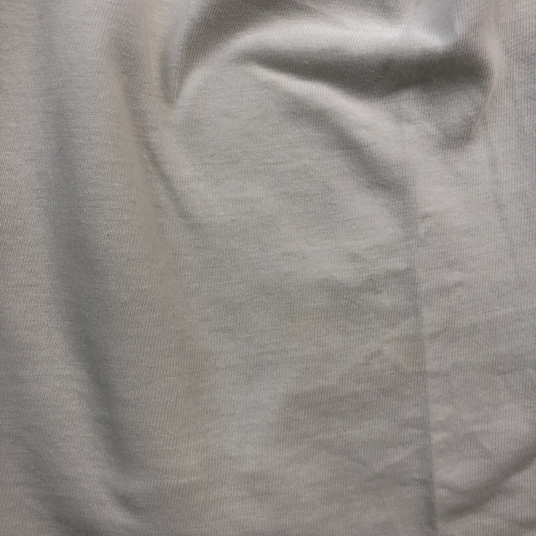 Vintage 80'S Hanes BEEFY-T Blue Tag Printed T-Shirt Made in USA Men's Size L cotton white type Vintage Second Hand