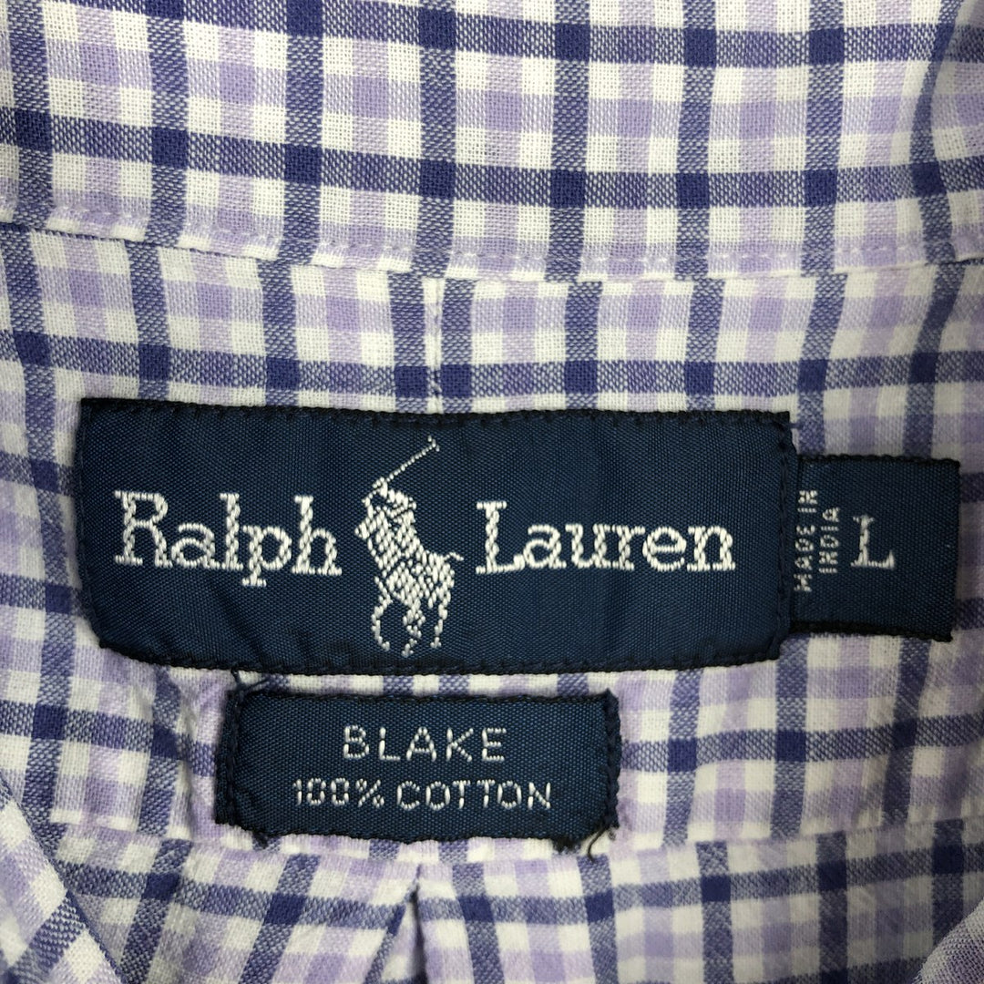 Ralph Lauren BLAKE short sleeve button down check shirt, men's size L cotton white type Vintage Second Hand
