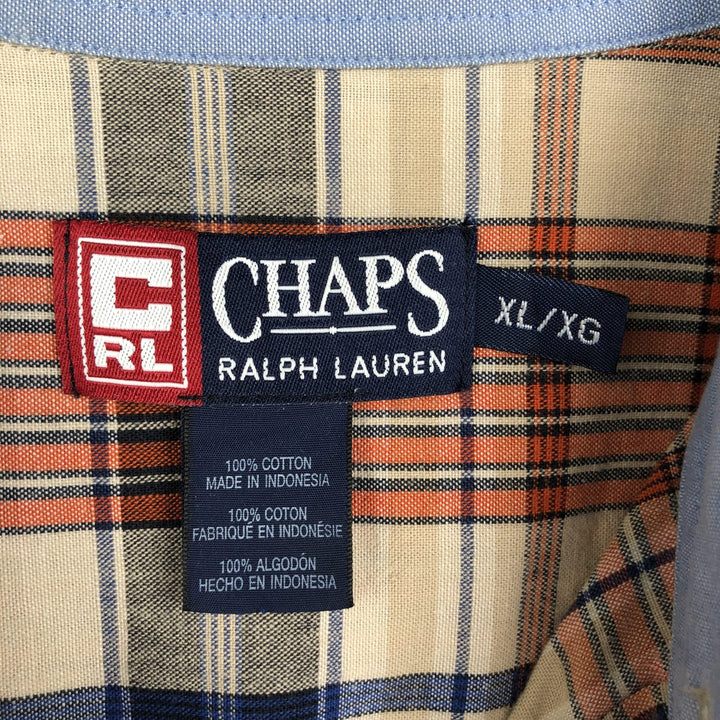 Ralph Lauren CHAPS Short-Sleeve Check Shirt, Boxy Shirt, Men's Size XL (approx.) cotton Beige type Vintage Second Hand