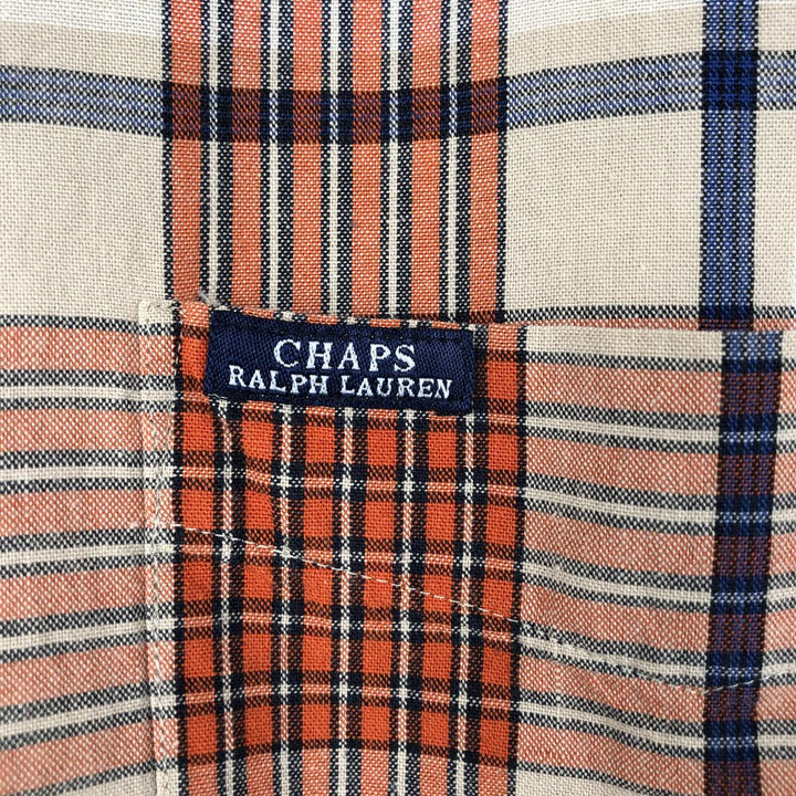 Ralph Lauren CHAPS Short-Sleeve Check Shirt, Boxy Shirt, Men's Size XL (approx.) cotton Beige type Vintage Second Hand