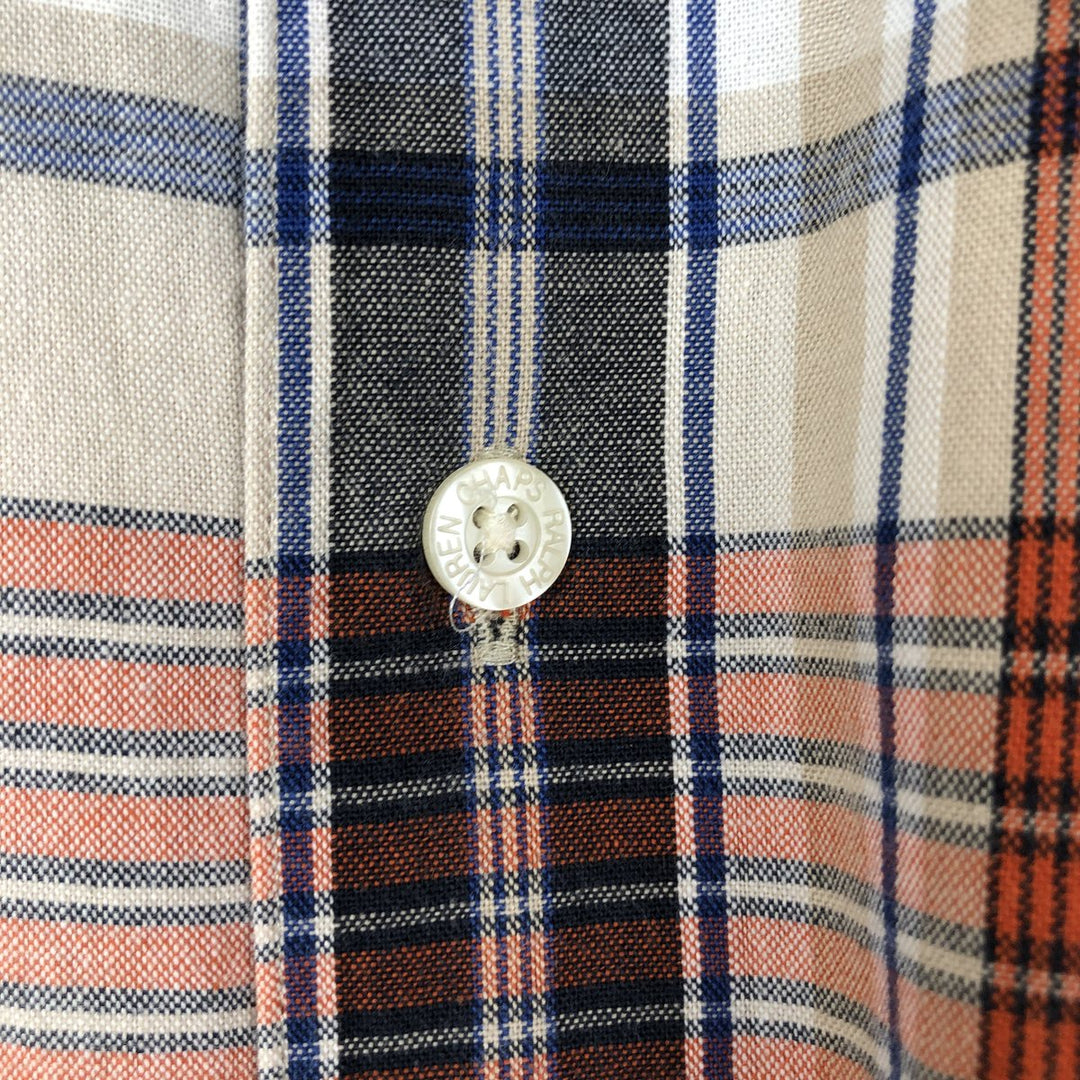 Ralph Lauren CHAPS Short-Sleeve Check Shirt, Boxy Shirt, Men's Size XL (approx.) cotton Beige type Vintage Second Hand
