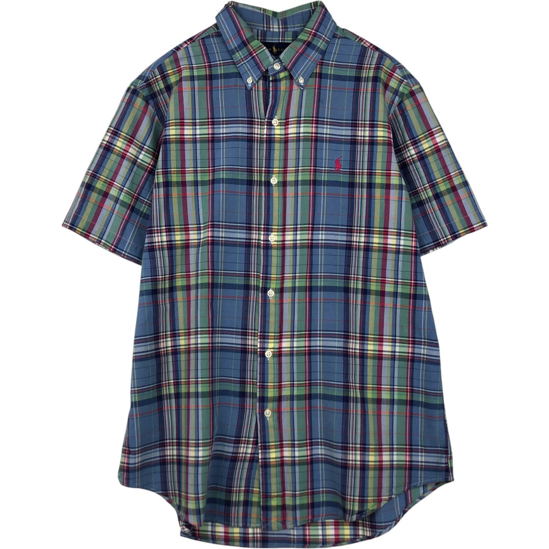 Ralph Lauren Madras Check Short Sleeve Button-Down Check Shirt, Men's Size L cotton blue type Vintage Second Hand