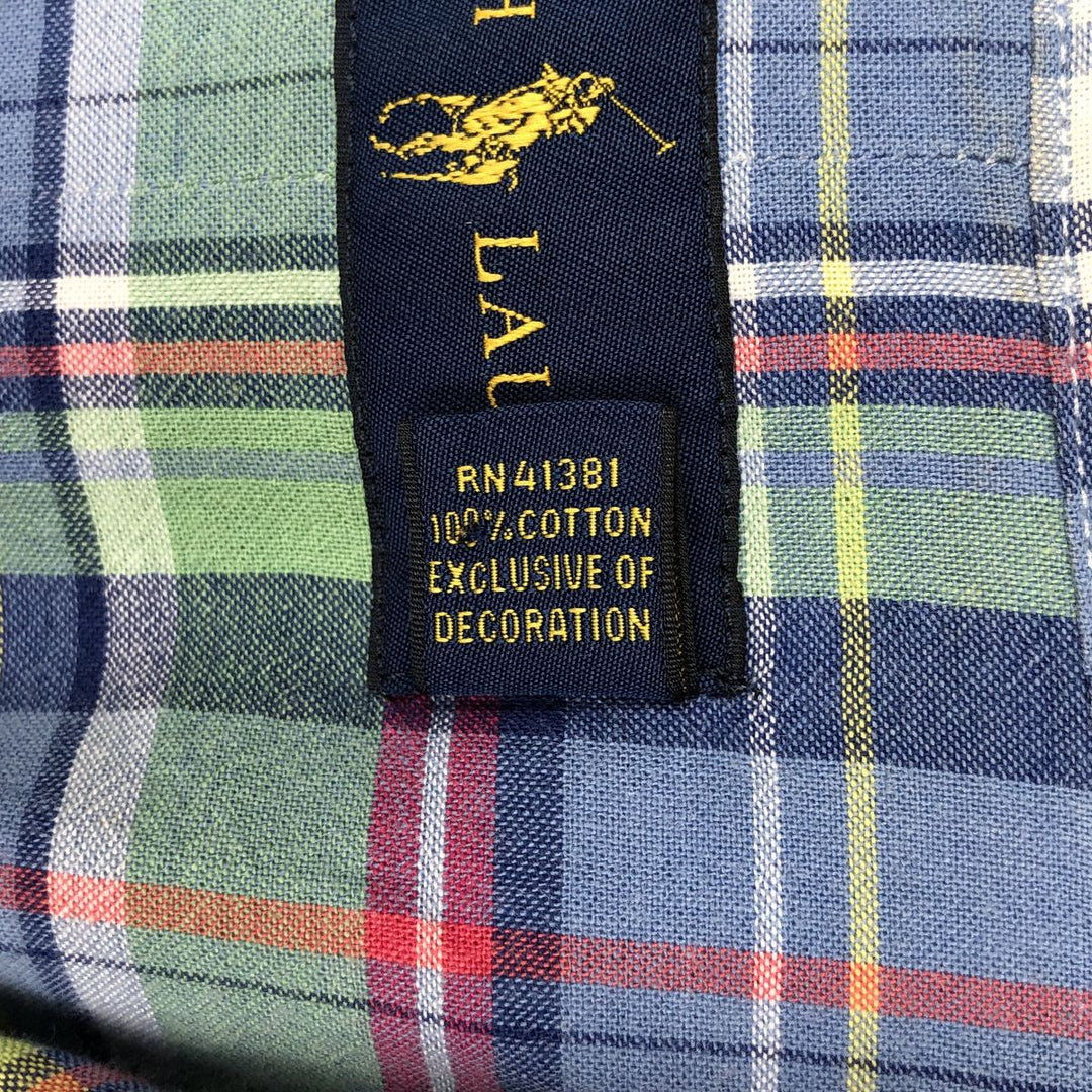 Ralph Lauren Madras Check Short Sleeve Button-Down Check Shirt, Men's Size L cotton blue type Vintage Second Hand