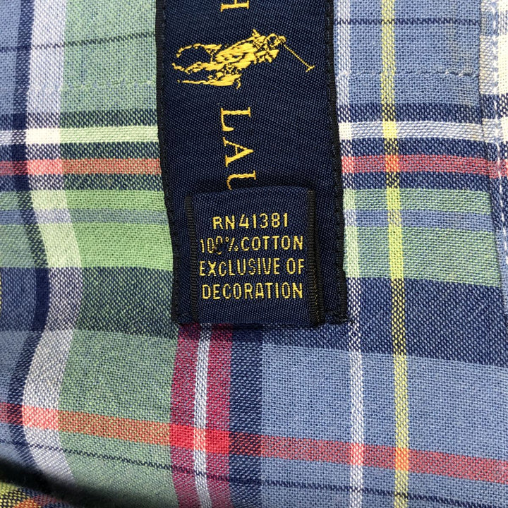 Ralph Lauren Madras Check Short Sleeve Button-Down Check Shirt, Men's Size L cotton blue type Vintage Second Hand