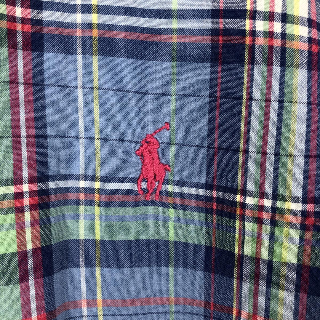 Ralph Lauren Madras Check Short Sleeve Button-Down Check Shirt, Men's Size L cotton blue type Vintage Second Hand