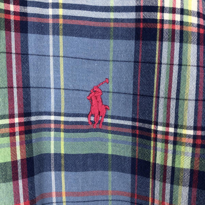 Ralph Lauren Madras Check Short Sleeve Button-Down Check Shirt, Men's Size L cotton blue type Vintage Second Hand