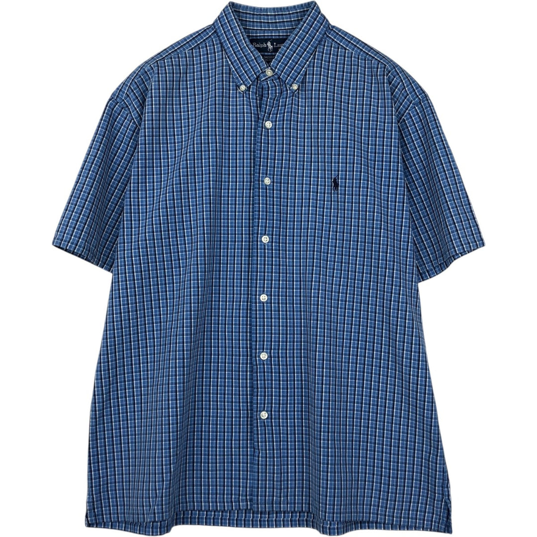 Ralph Lauren GREGGOR Short-Sleeve Button-Down Check Shirt, Men's Size L (approx.) cotton blue type Vintage Second Hand