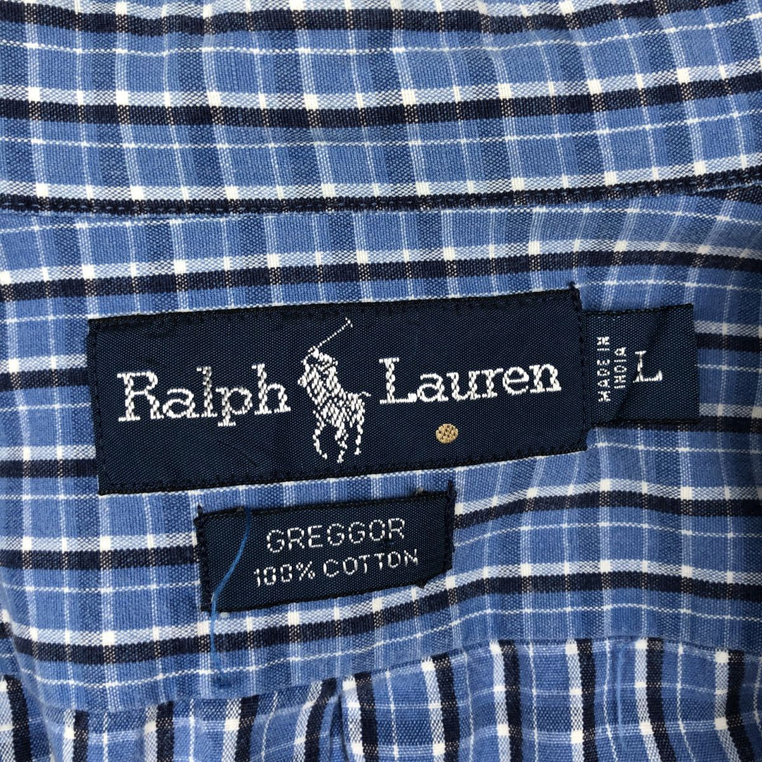 Ralph Lauren GREGGOR Short-Sleeve Button-Down Check Shirt, Men's Size L (approx.) cotton blue type Vintage Second Hand