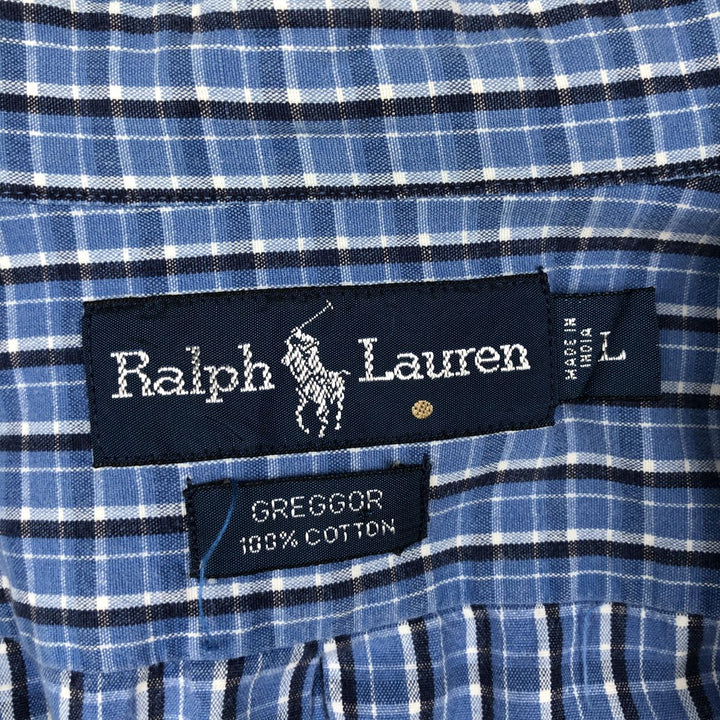 Ralph Lauren GREGGOR Short-Sleeve Button-Down Check Shirt, Men's Size L (approx.) cotton blue type Vintage Second Hand