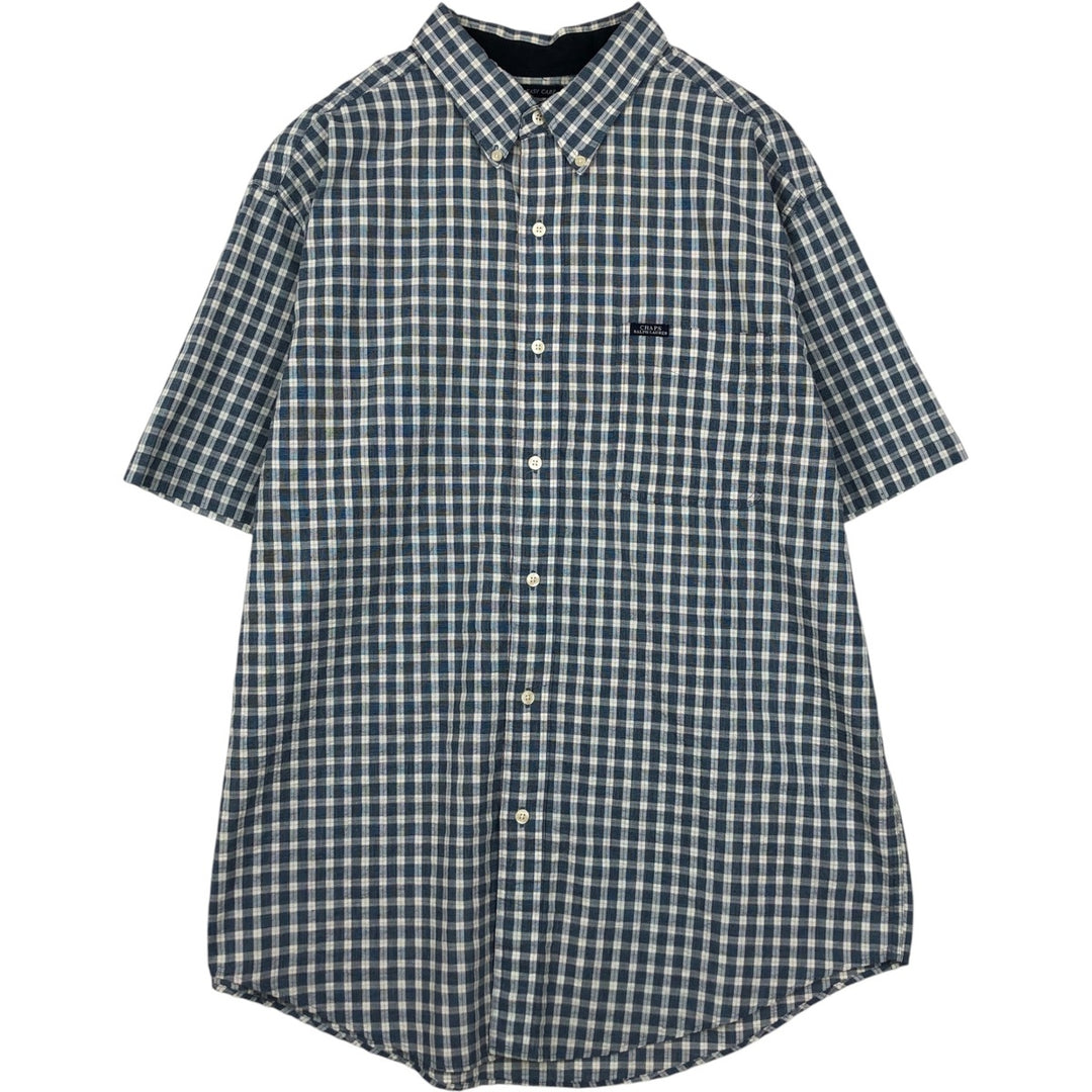 Ralph Lauren CHAPS Easy Care Short-Sleeve Button-Down Check Shirt, Men's Size XL (approx.) cotton blue type Vintage Second Hand