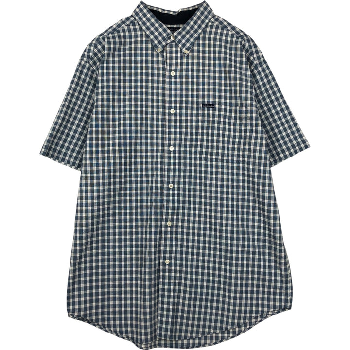 Ralph Lauren CHAPS Easy Care Short-Sleeve Button-Down Check Shirt, Men's Size XL (approx.) cotton blue type Vintage Second Hand