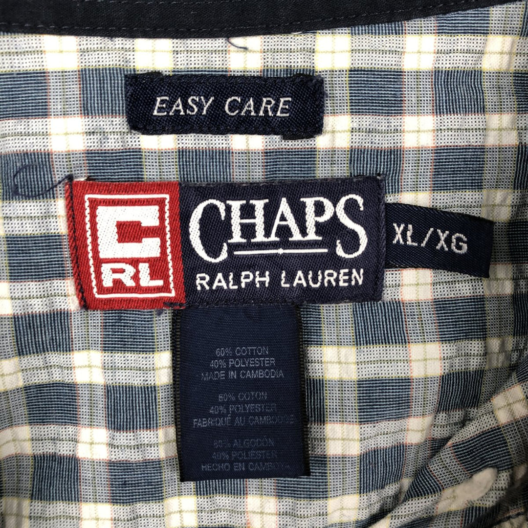 Ralph Lauren CHAPS Easy Care Short-Sleeve Button-Down Check Shirt, Men's Size XL (approx.) cotton blue type Vintage Second Hand