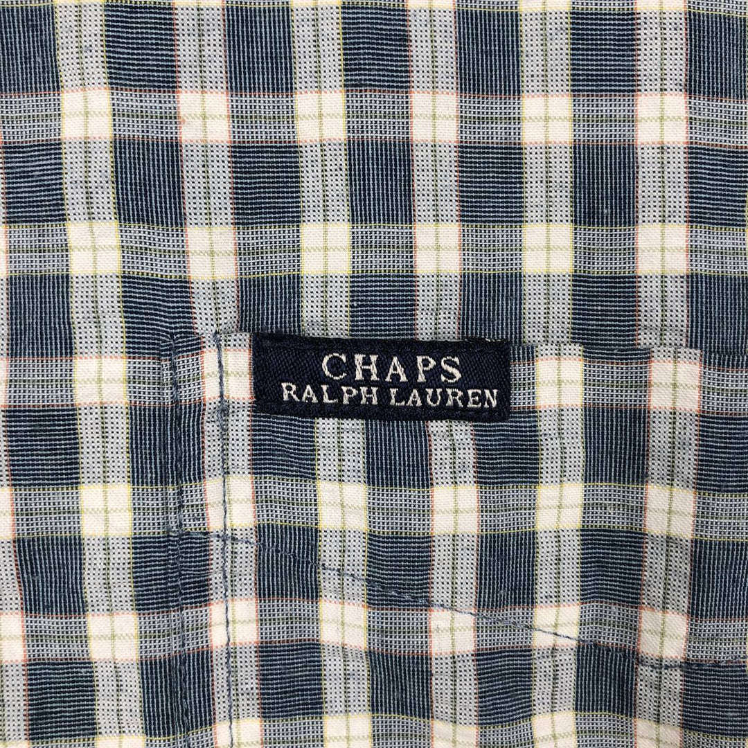 Ralph Lauren CHAPS Easy Care Short-Sleeve Button-Down Check Shirt, Men's Size XL (approx.) cotton blue type Vintage Second Hand