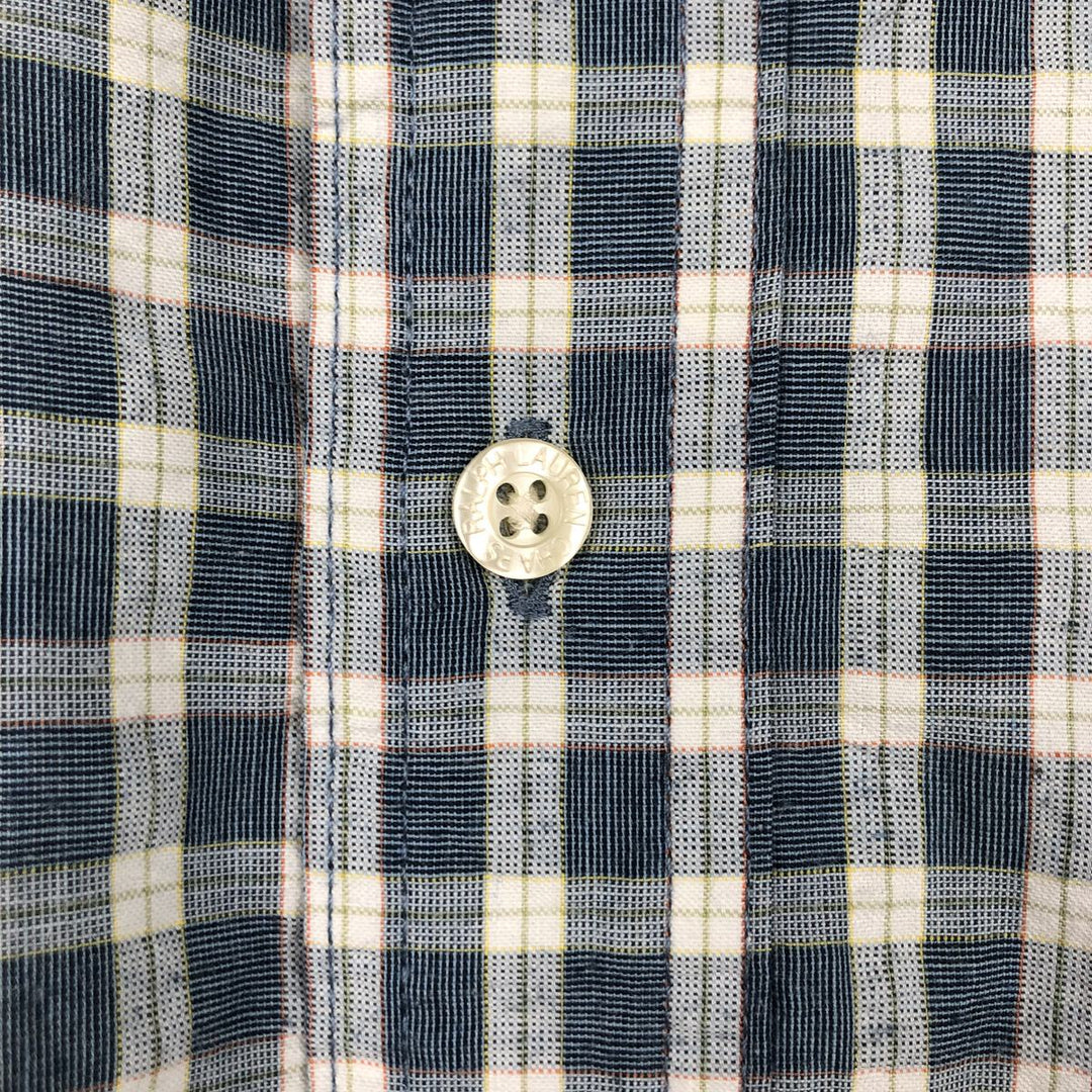Ralph Lauren CHAPS Easy Care Short-Sleeve Button-Down Check Shirt, Men's Size XL (approx.) cotton blue type Vintage Second Hand