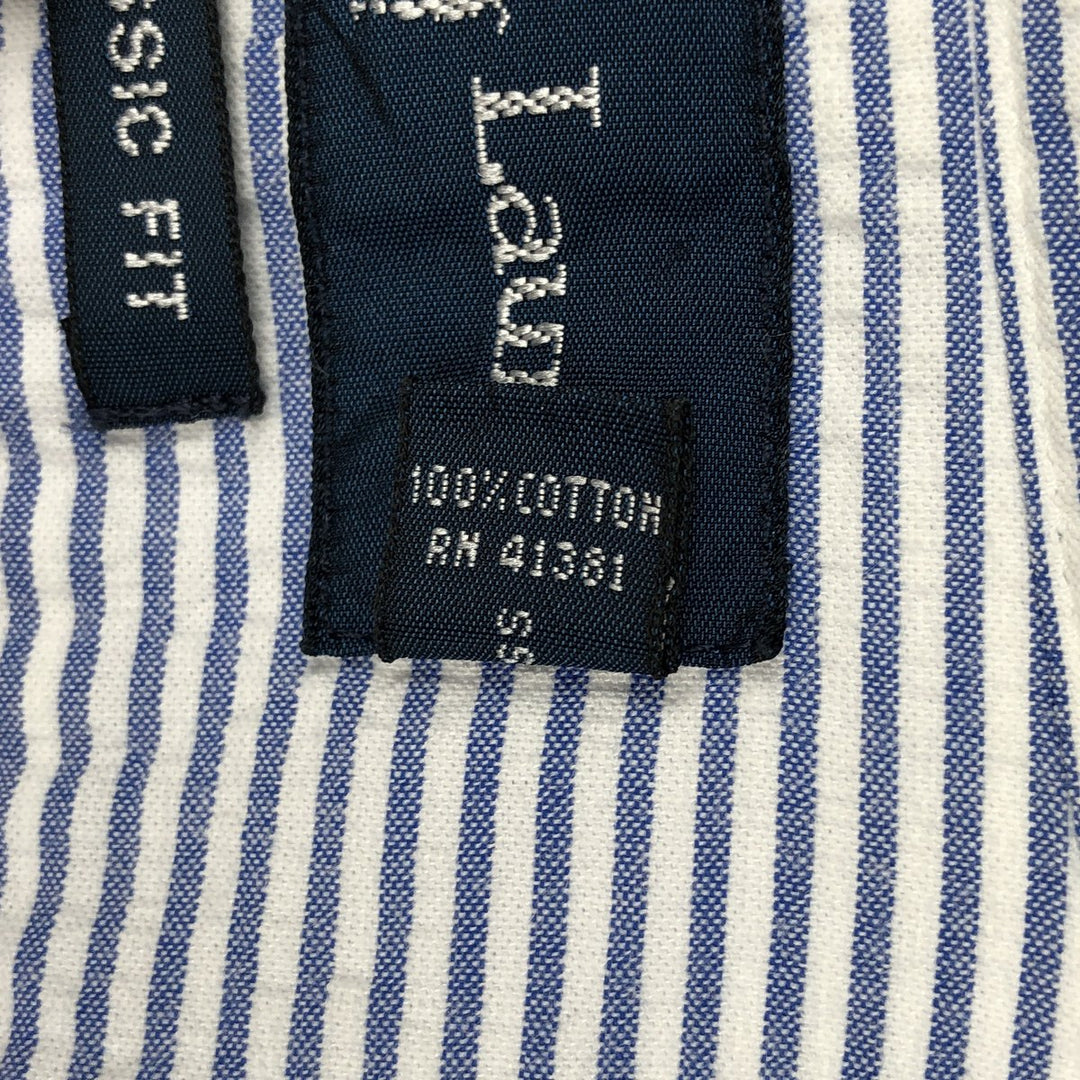 Ralph Lauren CLASSIC FIT Seersucker Short-Sleeve Button-Down Striped Shirt, Men's Size L (approx.) cotton blue type Vintage Second Hand