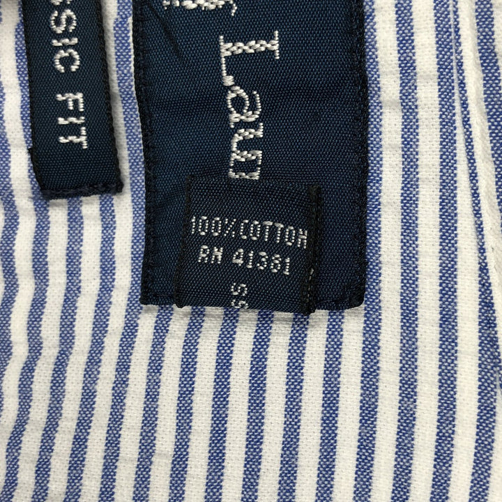 Ralph Lauren CLASSIC FIT Seersucker Short-Sleeve Button-Down Striped Shirt, Men's Size L (approx.) cotton blue type Vintage Second Hand