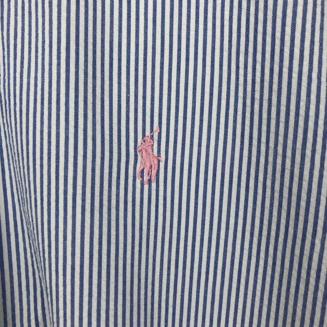 Ralph Lauren CLASSIC FIT Seersucker Short-Sleeve Button-Down Striped Shirt, Men's Size L (approx.) cotton blue type Vintage Second Hand