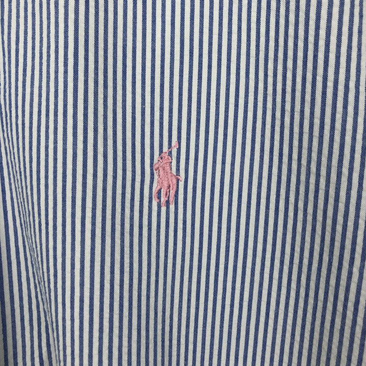 Ralph Lauren CLASSIC FIT Seersucker Short-Sleeve Button-Down Striped Shirt, Men's Size L (approx.) cotton blue type Vintage Second Hand