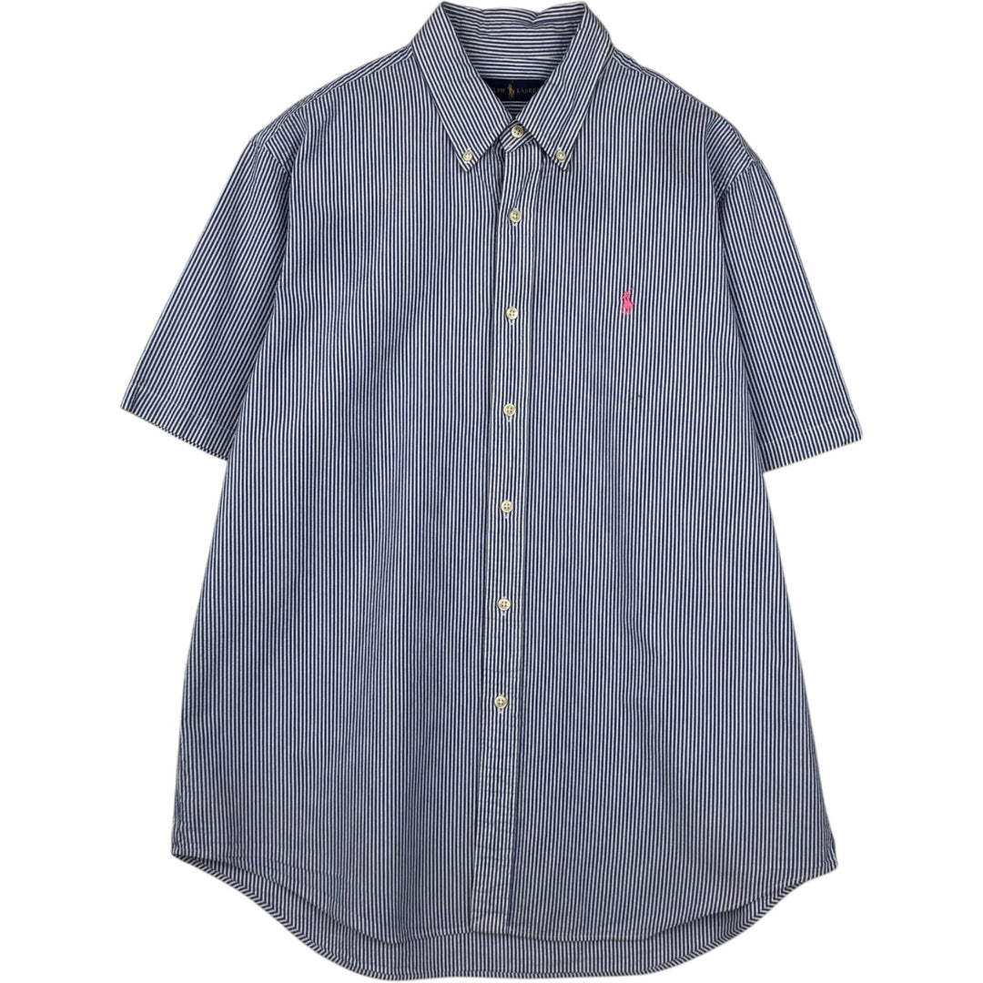 Ralph Lauren Seersucker Short Sleeve Button-Down Striped Shirt, Men's Size L cotton blue type Vintage Second Hand