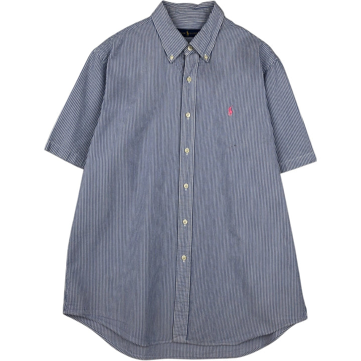 Ralph Lauren Seersucker Short Sleeve Button-Down Striped Shirt, Men's Size L cotton blue type Vintage Second Hand