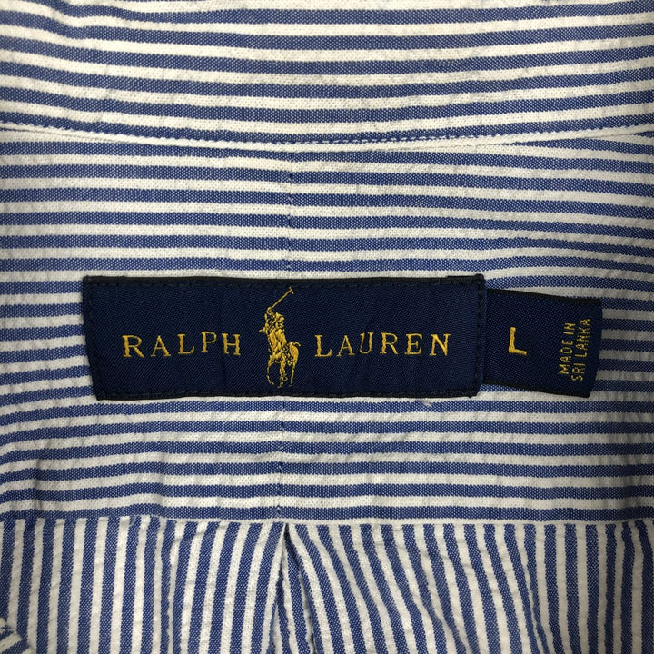 Ralph Lauren Seersucker Short Sleeve Button-Down Striped Shirt, Men's Size L cotton blue type Vintage Second Hand