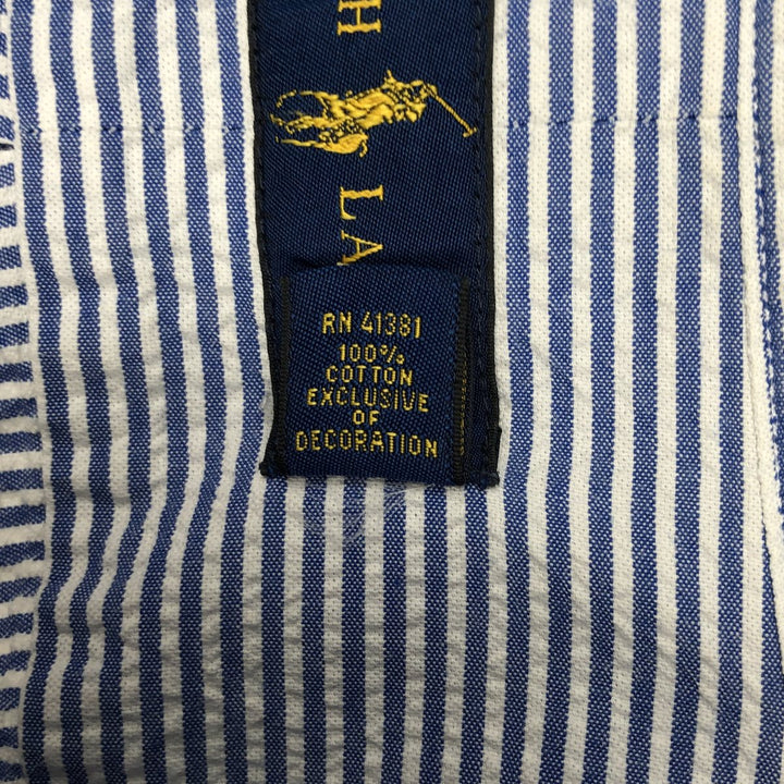 Ralph Lauren Seersucker Short Sleeve Button-Down Striped Shirt, Men's Size L cotton blue type Vintage Second Hand