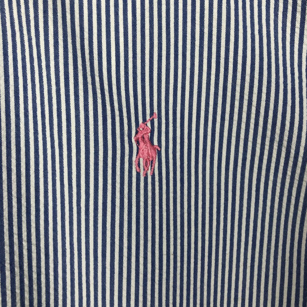 Ralph Lauren Seersucker Short Sleeve Button-Down Striped Shirt, Men's Size L cotton blue type Vintage Second Hand