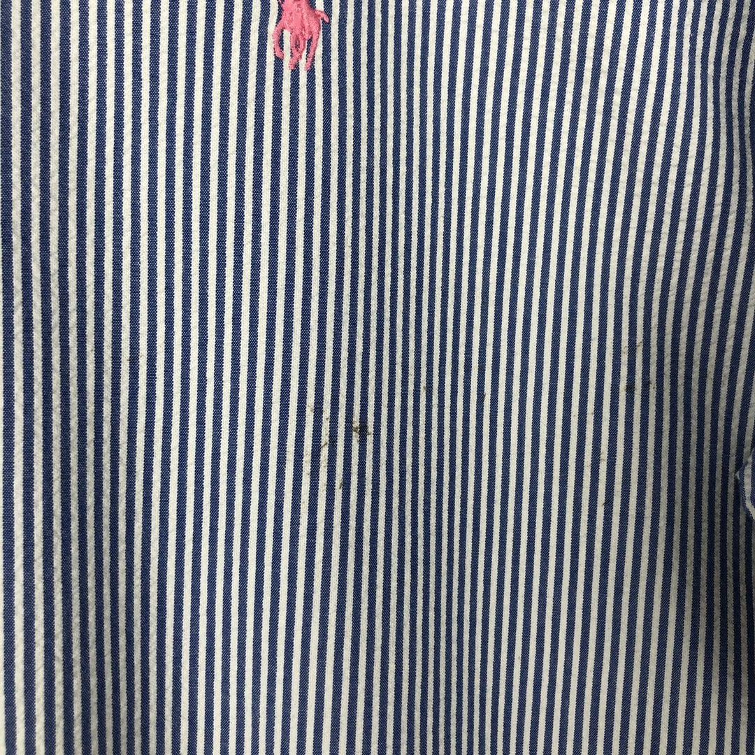 Ralph Lauren Seersucker Short Sleeve Button-Down Striped Shirt, Men's Size L cotton blue type Vintage Second Hand