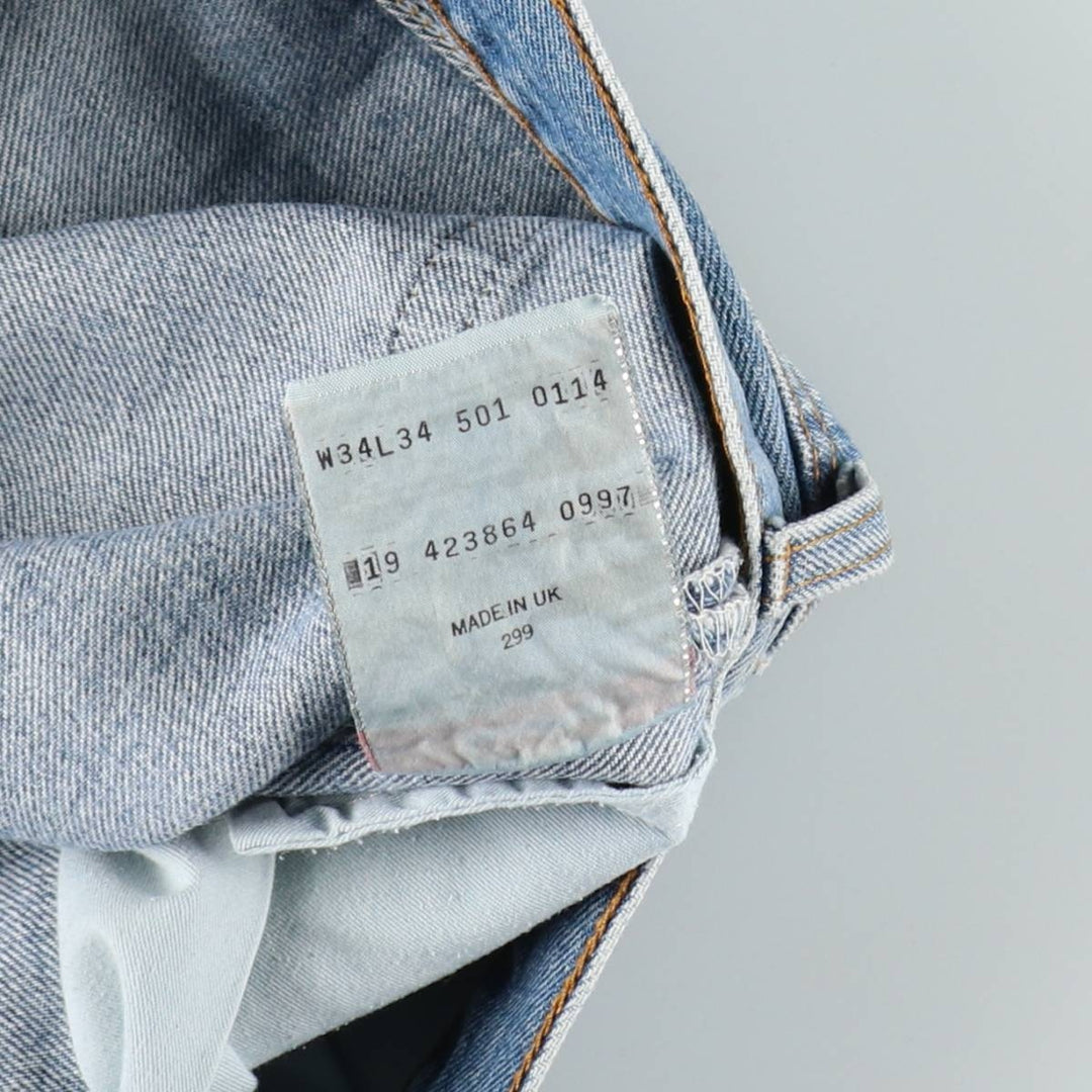 90'S Levi's 501-0114 Euro model straight denim pants made in the UK, men's w33 equivalent, vintage cotton blue type Vintage Second Hand